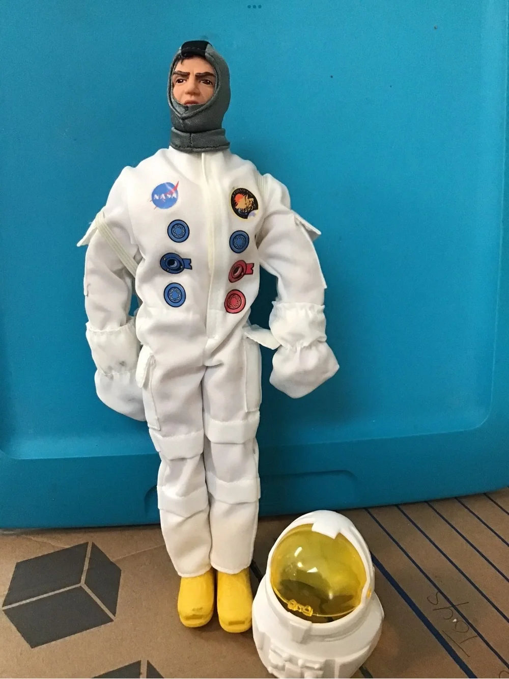 White Astronaut Action Figure Toy with Yellow Helmet Visor